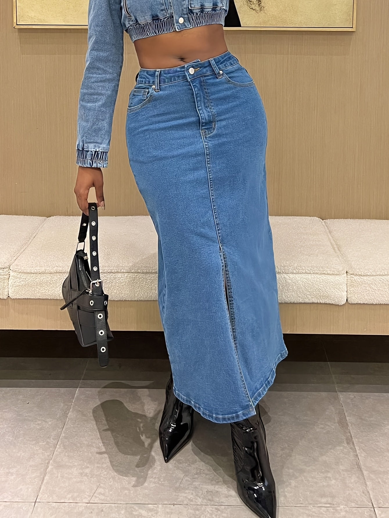European And American Street Bag Hip Slit Sexy Denim Skirt For Women